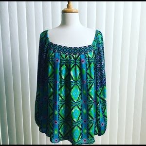 Hale Bob Size L Silk Blouse with Green Prints